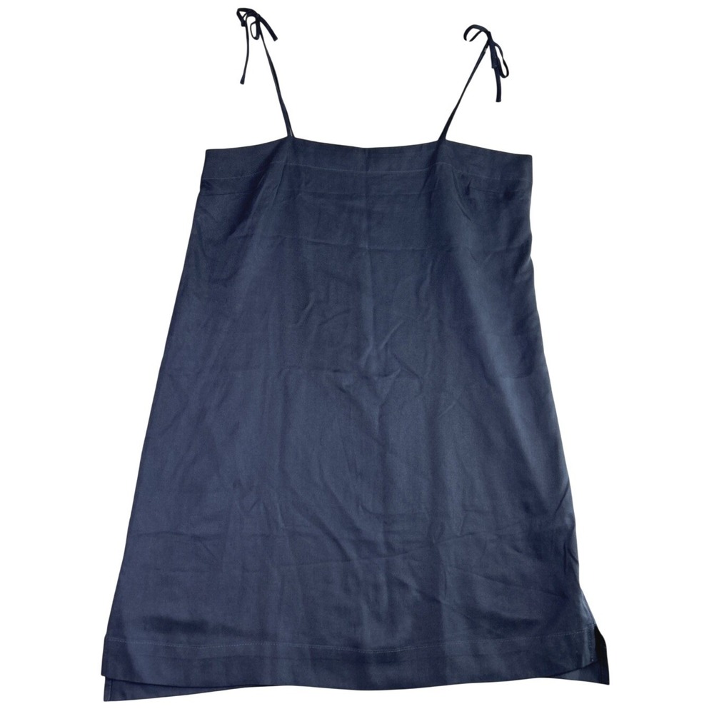 SAM & LAVI Anthropologie Mini Dress M Navy Blue Tie Straps Boxy 100% Tencel